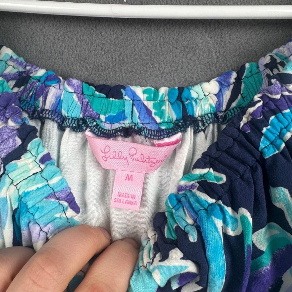 Lilly Pulitzer Blue Purple Pineapple Off Shoulder Bell Sleeve Rayon Dress M - Picture 5 of 10